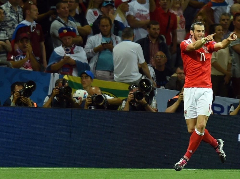 Wales forward Gareth Bale celebrates scoring the teams third goal on June 20, 2016