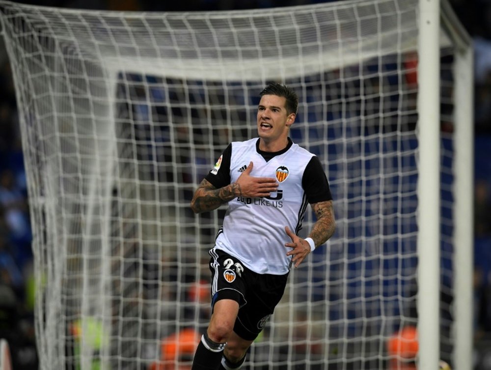Santi Mina scored Valencia's second of the game. AFP
