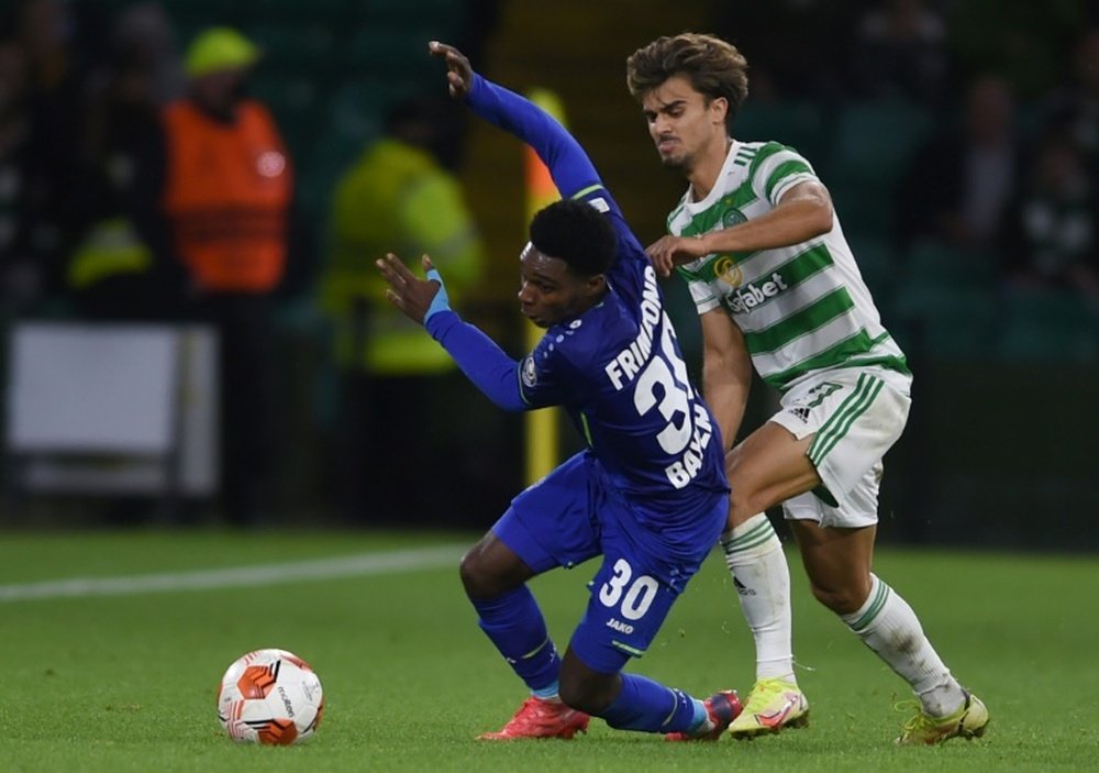 Jota (R) scored as Celtic beat Aberdeen. AFP