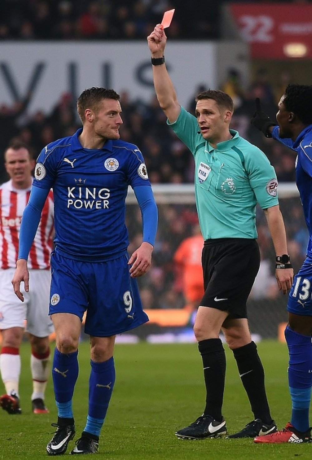 Vardy's last appearance came against Stoke, a game in which he was sent off. AFP