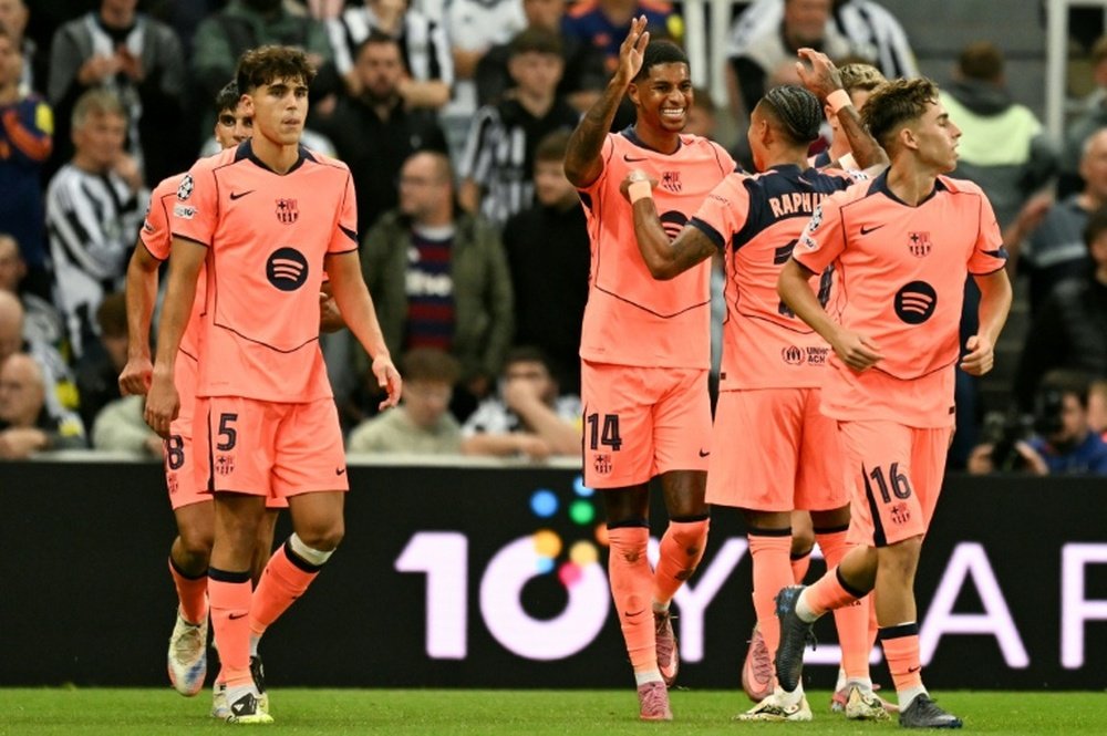 Rashford scored his first goals for Barcelona on Thursday. AFP