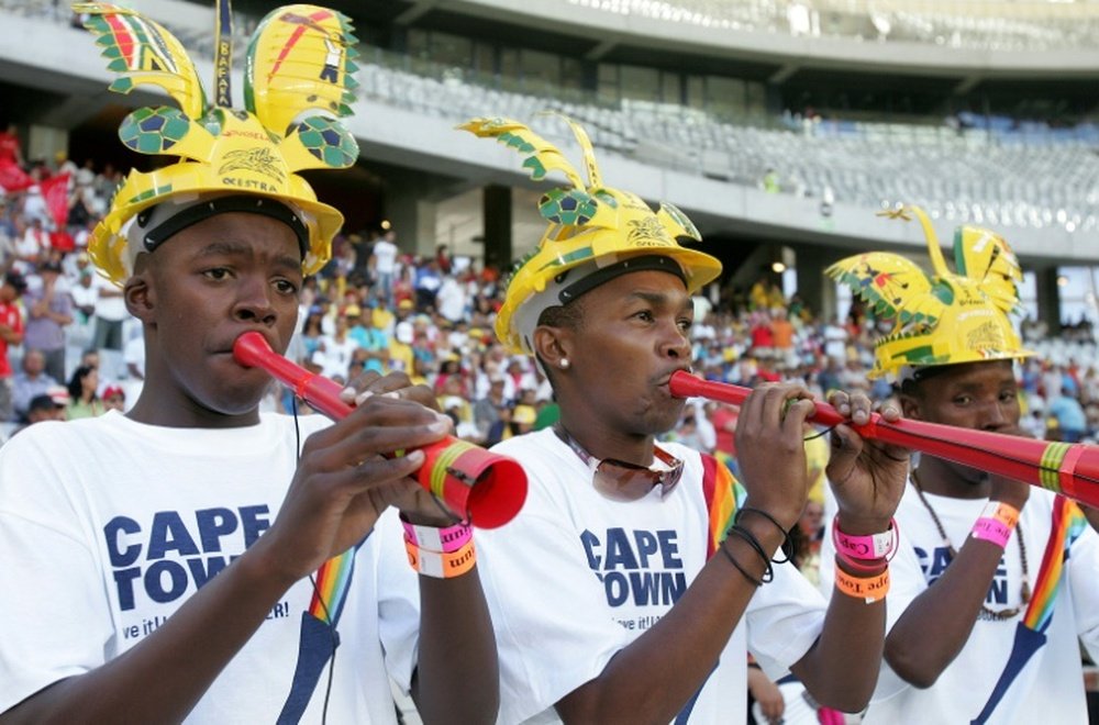 The Vuvuzela orchestra performs during an Ajax Cape Town match on January 23, 2010