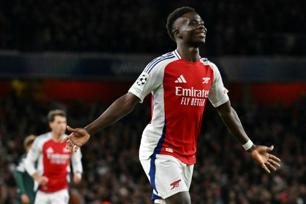 Saka scored twice for Arsenal against Monaco in the Champions League. AFP