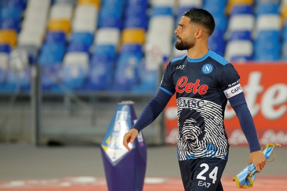 Naples-born Lorenzo Insigne wearing Napoli's special kit honouring Maradona. AFP