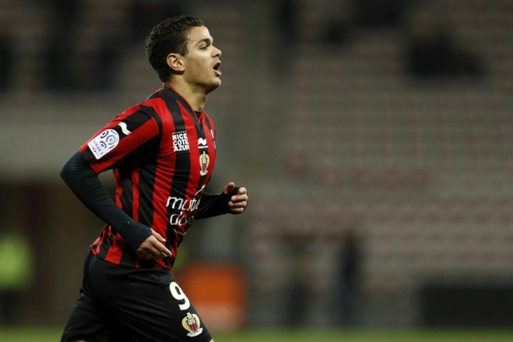 Nice forward Hatem Ben Arfa celebrates after scoring a goal during the French L1 match Nice vs Toulouse on February 3, 2016 in Nice