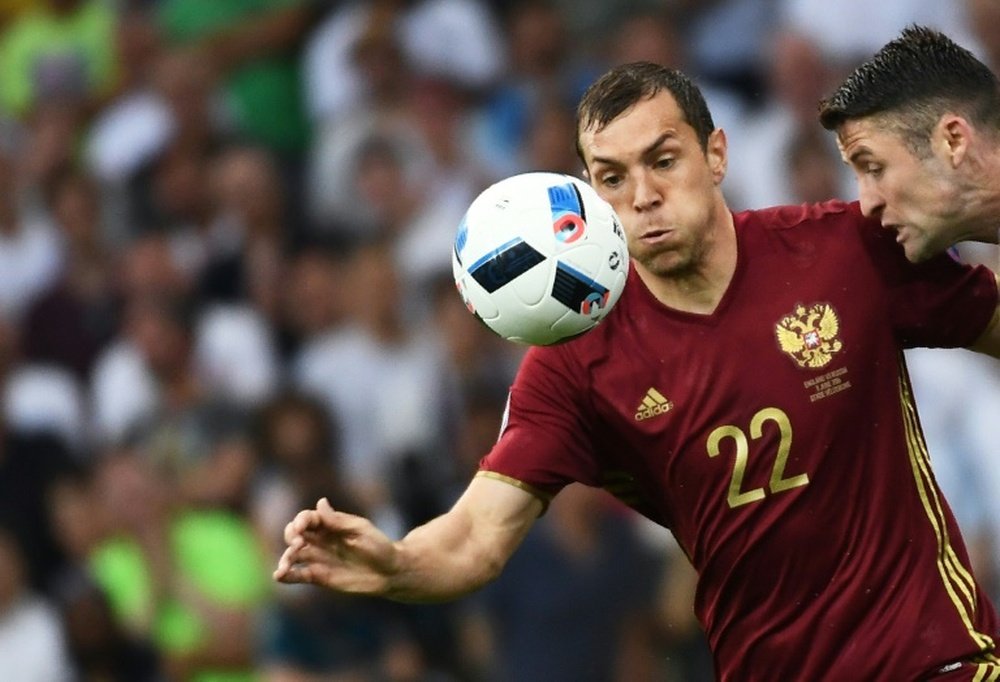 Russian forward Artem Dzyuba in action against England during the Euro 2016 group B match in Marseille on June 11, 2016