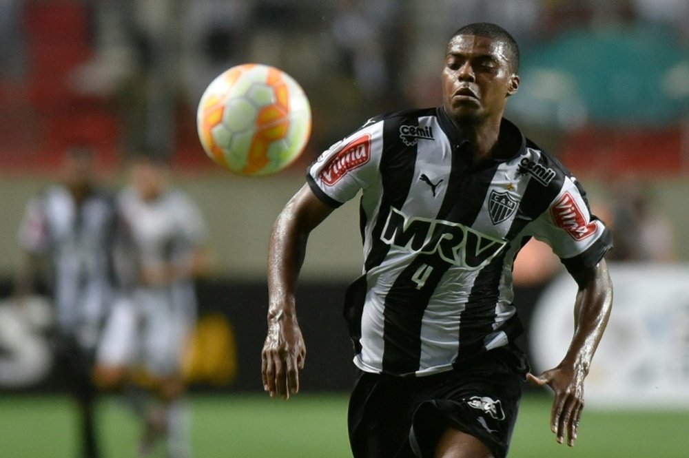 Brazilian defender Jemerson in action for Atletico Mineiro during a 2015 Libertadores Cup match against Mexican side Atlas