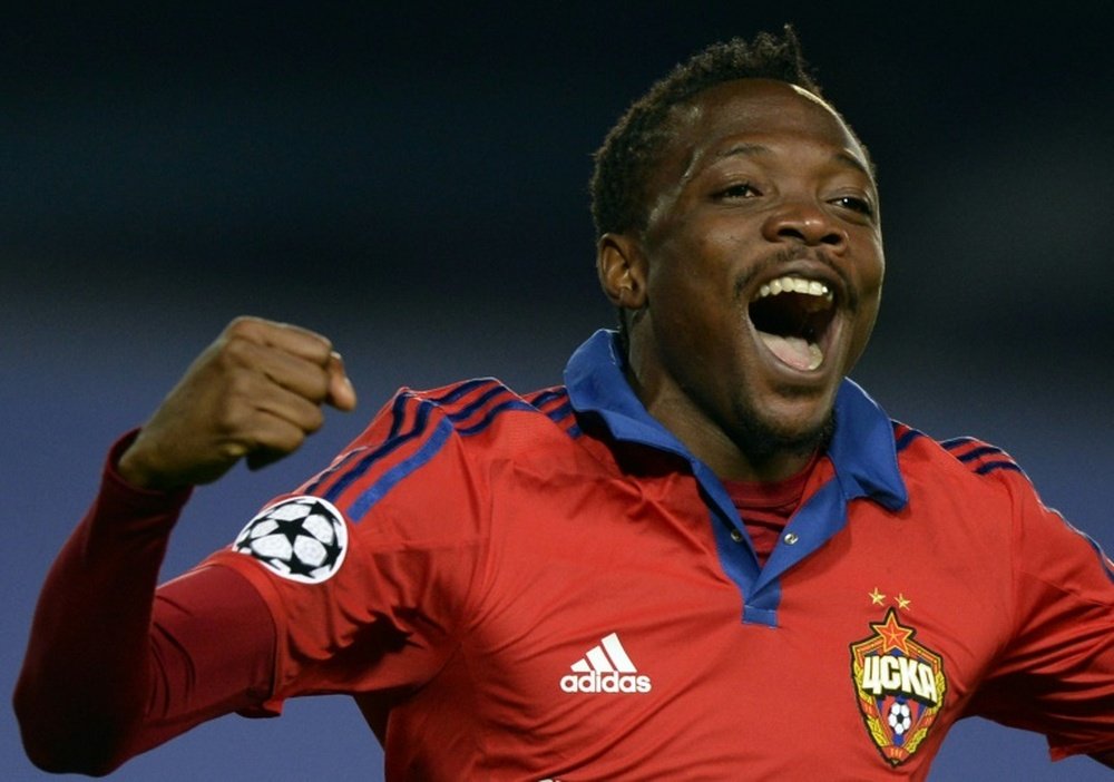L'attaquant nigérien du CSKA Moscou, Ahmed Musa, célèbre un but. AFP