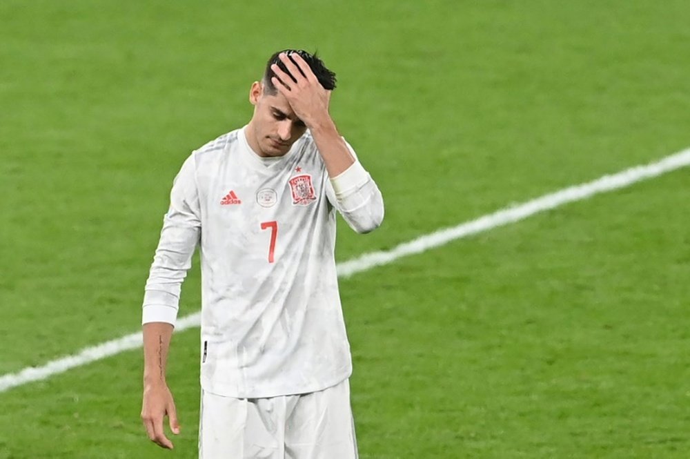 Morata dévasté par l'élimination de l'Espagne. afp
