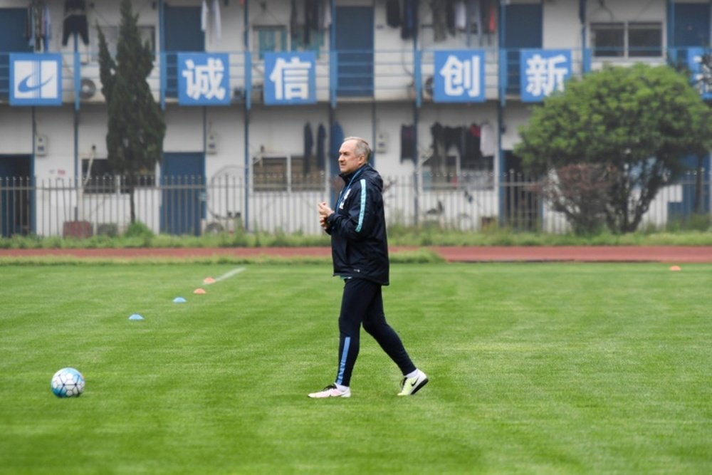 Uli Stielike, head coach of South Korea, seen during the teams training session