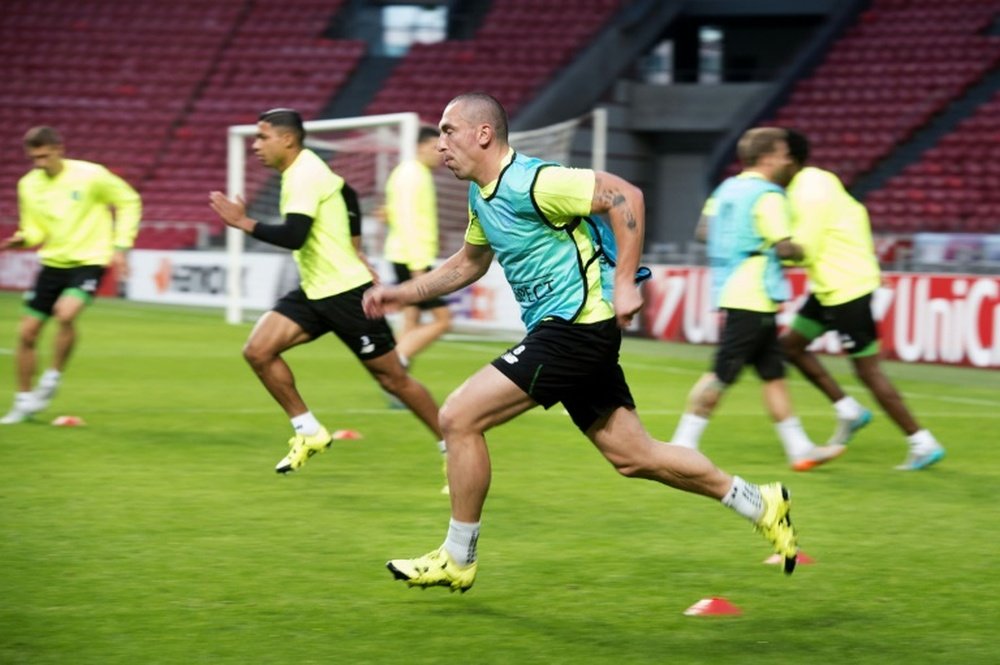 Celtics players run during a training session in Amsterdam, on the eve of an UEFA Europa League match, in September 2015