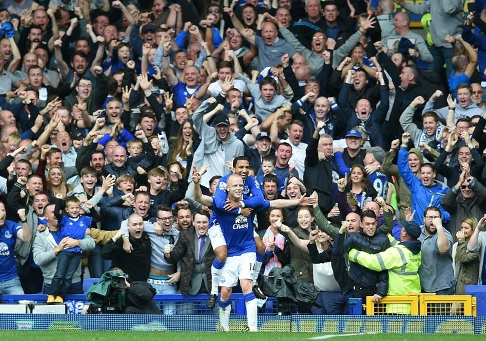 Evertons Steven Naismith celebrates his third goal against Chelsea, securing a 3-1 win over the Premier League champions on September 12, 2015