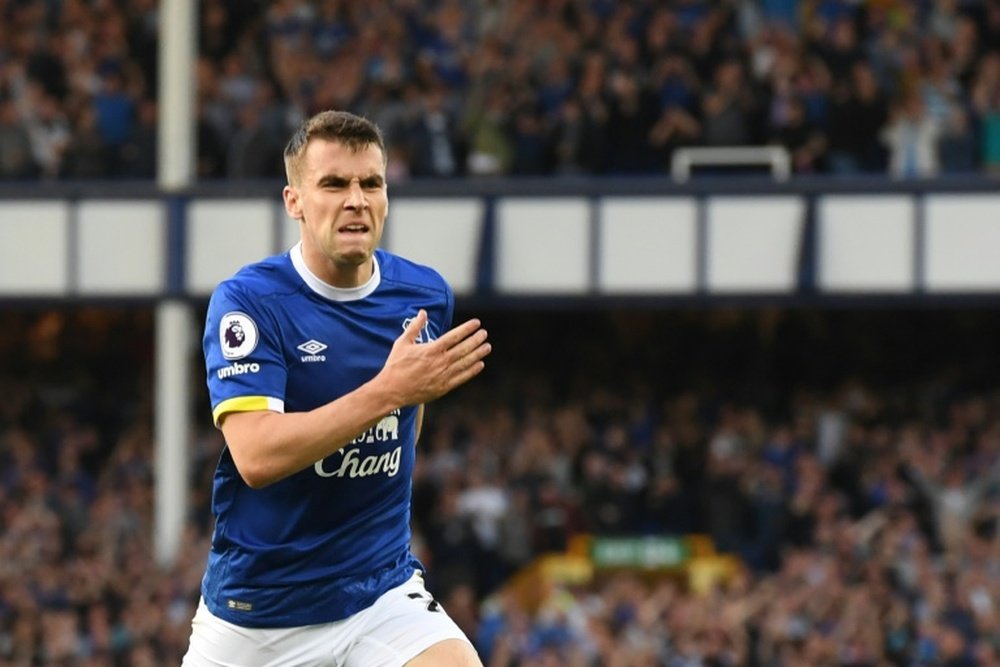 Everton's Seamus Coleman celebrates after scoring against Middlesbrough during their Premier League clash at Goodison Park in Liverpool, on September 17, 2016