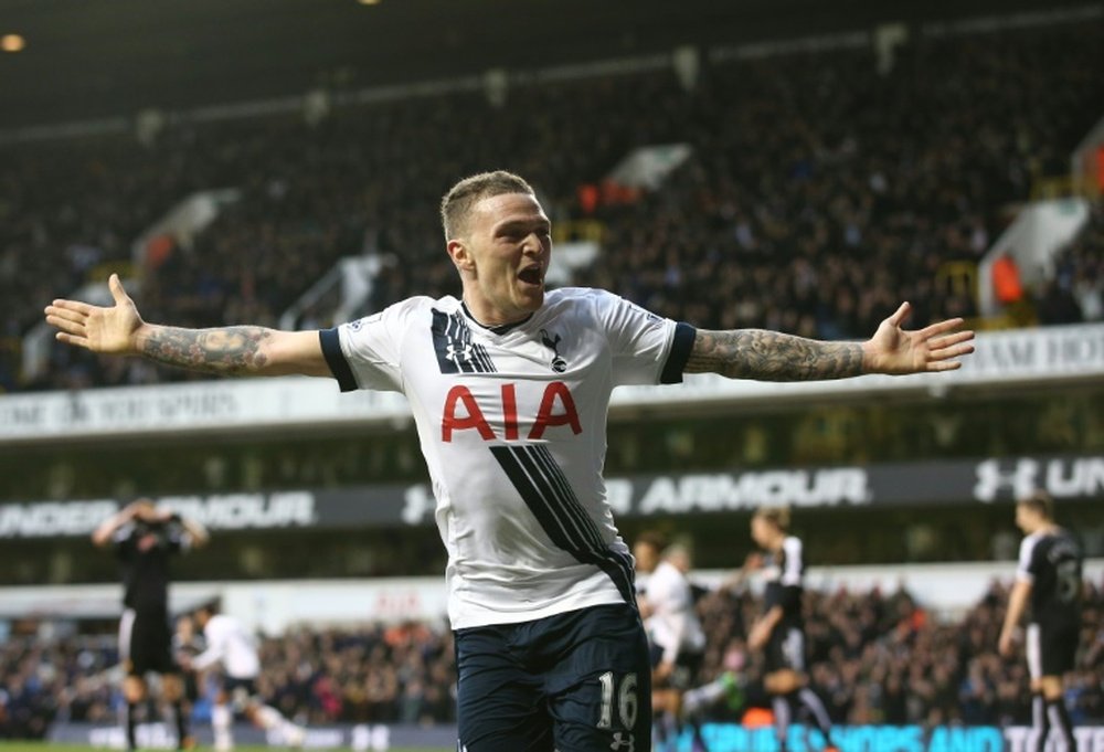 Tottenham Hotspur defender Kieran Trippier celebrates after scoring during the English Premier League match against Watford at White Hart Lane in north London on February 6, 2016