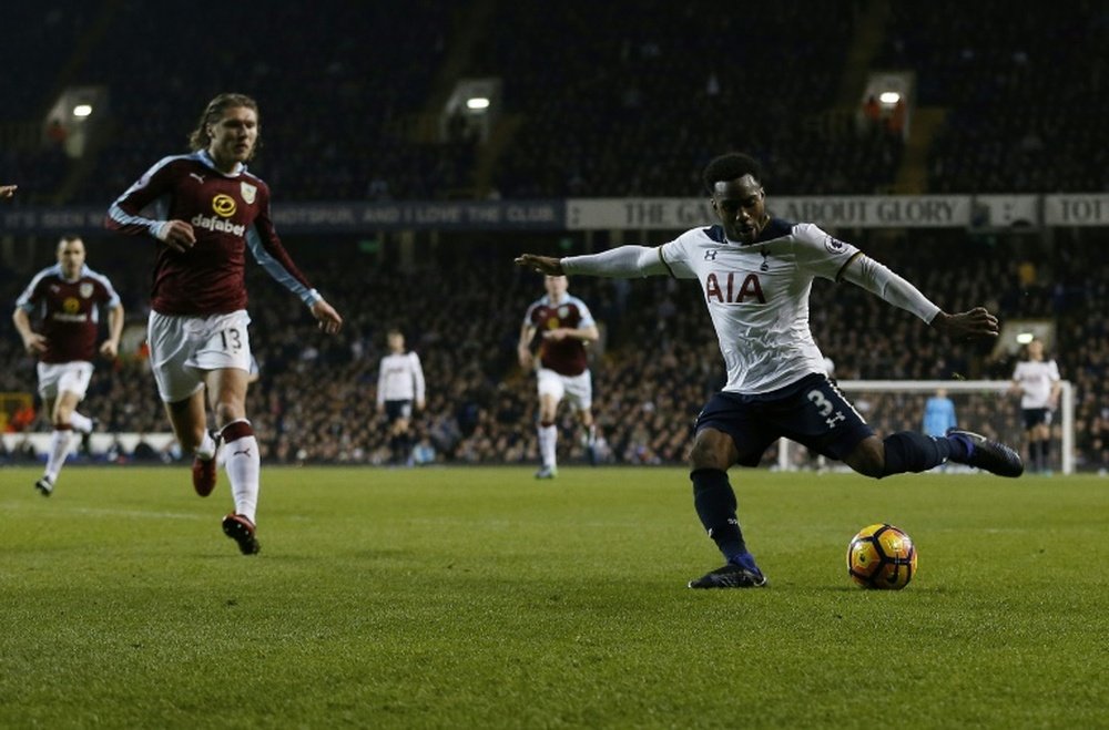 Tottenham Hotspur defender Danny Rose (R) scores against Burnley. AFP