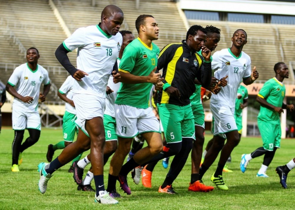 Zimbabwes national football team (The Warriors) players attend a training session at the National Sports Stadium in Harare, on January 6, 2017, ahead of the upcoming 2017 Africa Cup of Nations in Gabon