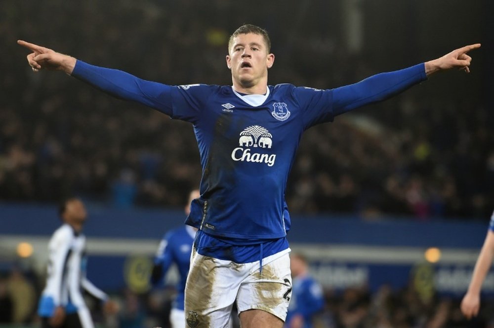 Evertons midfielder Ross Barkley celebrates scoring a goal during the English Premier League football match between Everton and Newcastle United at Goodison Park in Liverpool, England on February 3, 2016