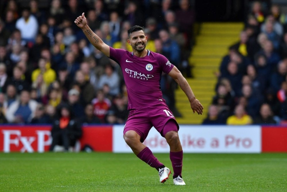 Aguero scored in City's 6-0 win over Watford. AFP