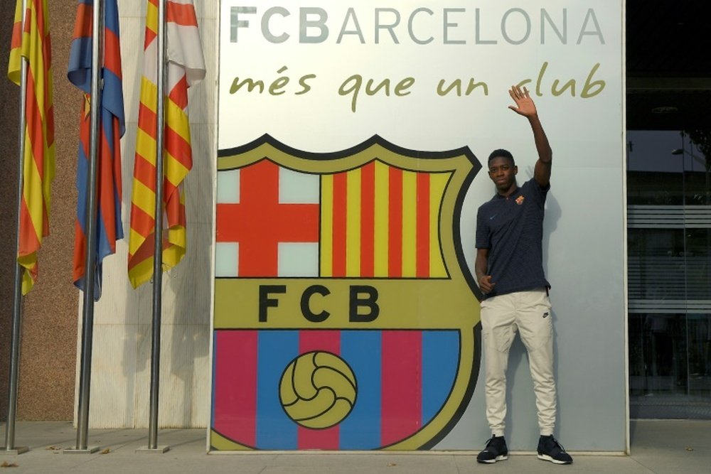Dembele in his presentation with Barcelona. AFP