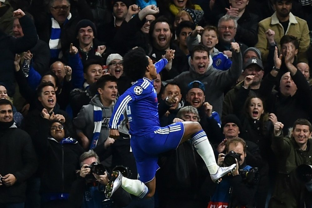 Chelseas midfielder Willian celebrates scoring during a UEFA Champions League match against Porto on December 9, 2015