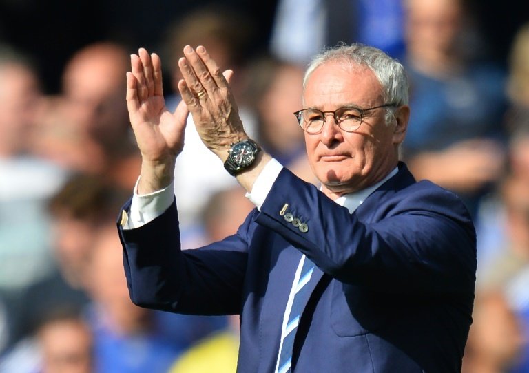 Ranieri applauds his players on the sidelines. AFP
