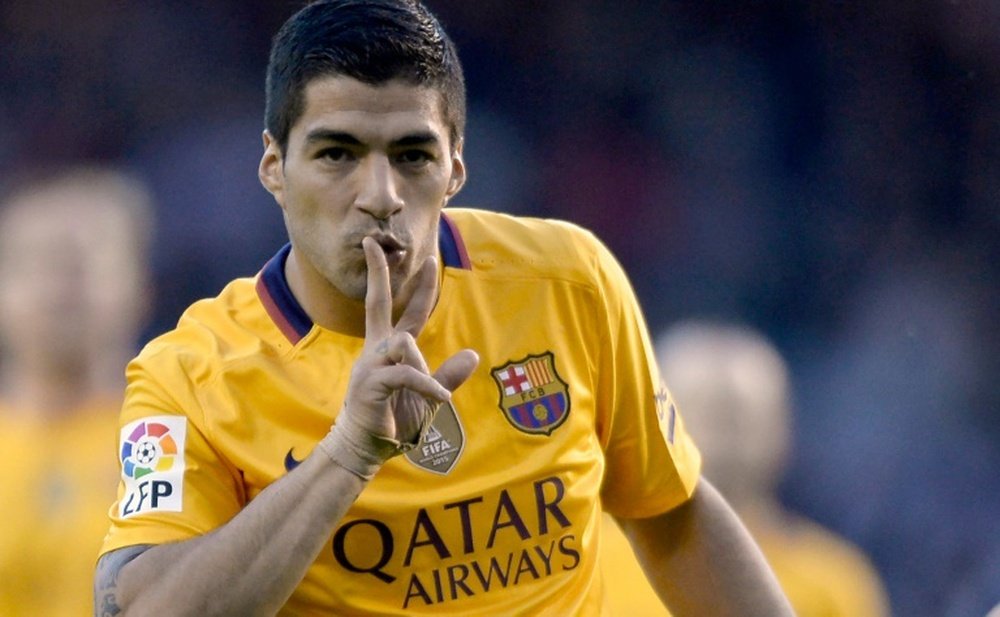 Barcelona's forward Luis Suarez celebrates after scoring a goal. BeSoccer