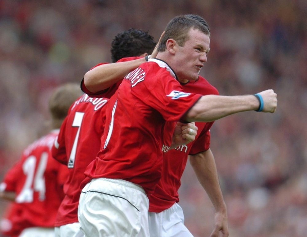 Rooney celebrates a stunner against Newcastle in 2005. AFP