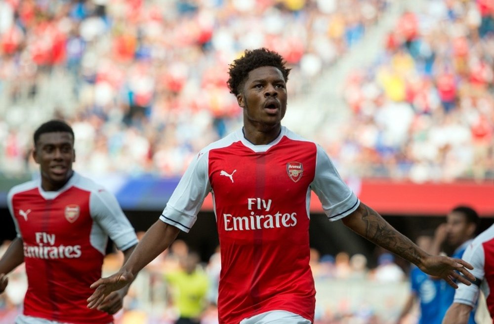 Arsenals Chuba Akpom celebrates after scoring a goal against the MLS All-Stars.AFP