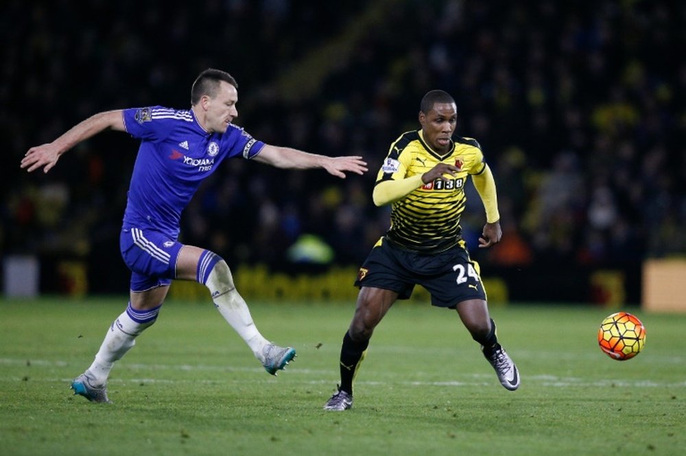 Watfords striker Odion Ighalo (R) takes on Chelseas defender John Terry (L) during the English Premier League football match in Watford, north of London on February 3, 2016