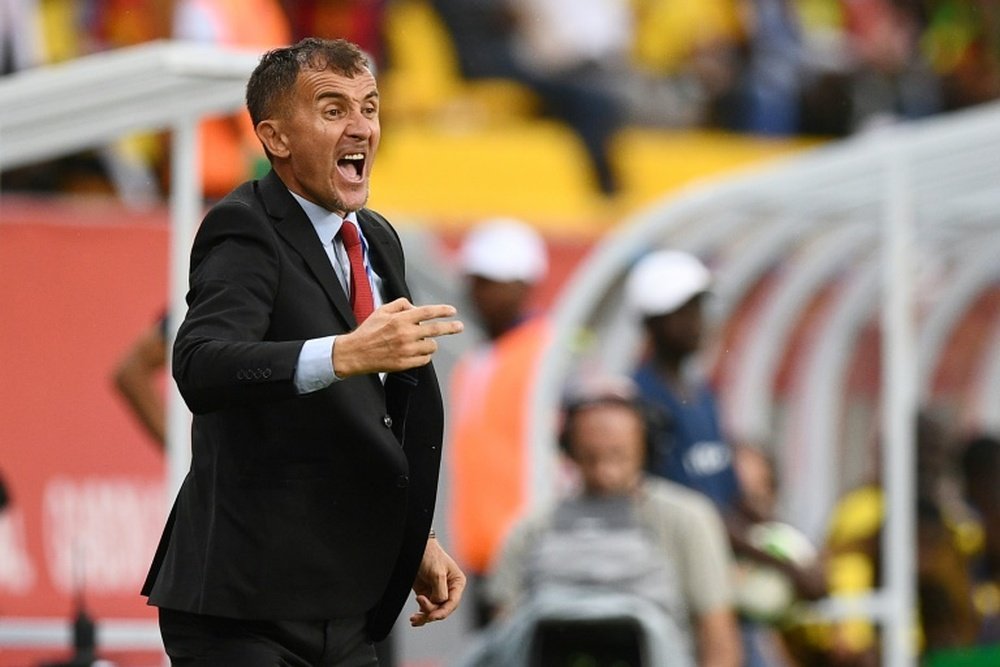 Ugandas Serbian coach Milutin Sredojevic reacts during the 2017 Africa Cup of Nations group D football match between Ghana and Uganda in Port-Gentil on January 17, 2017