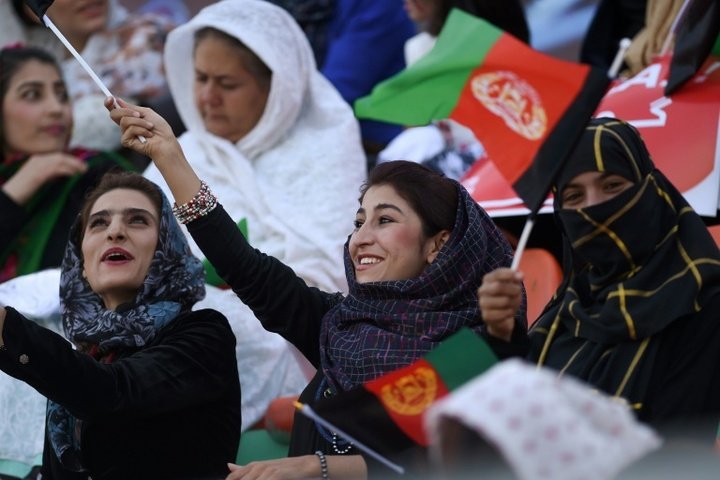 Afghan female football fans show their support