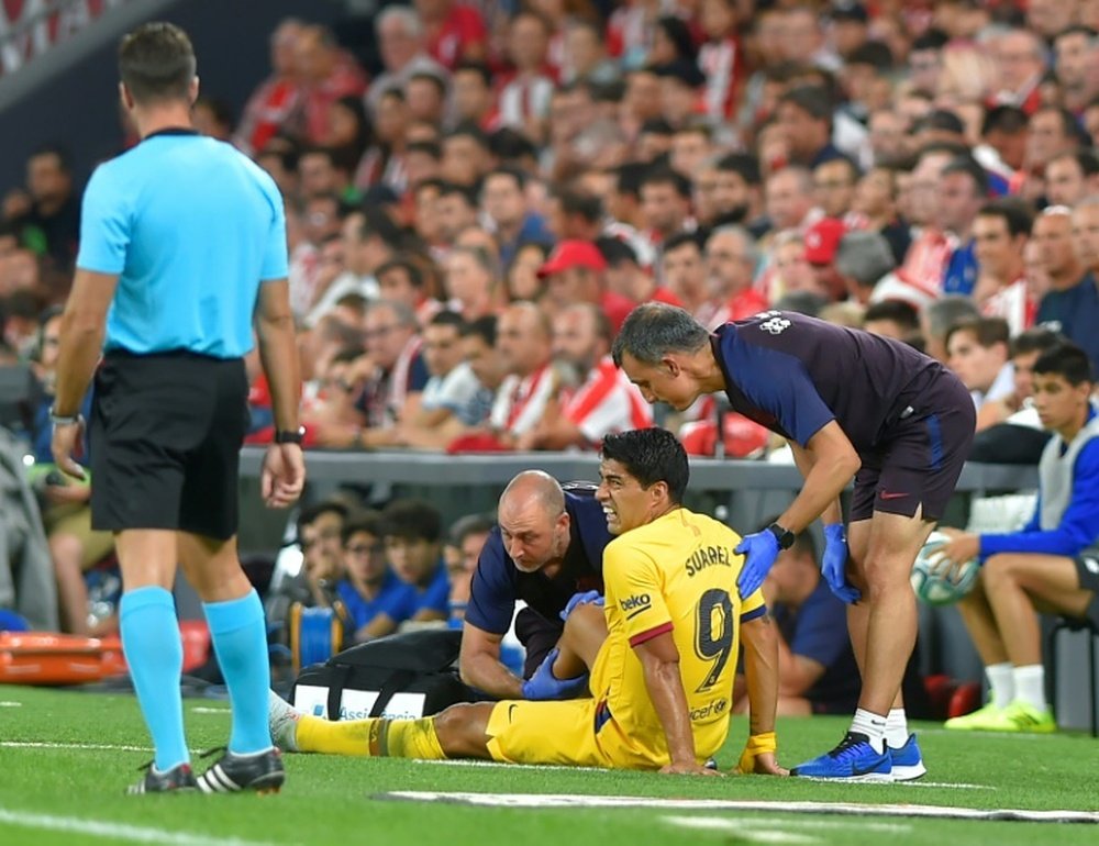Suárez sufre una lesión en el sóleo. AFP