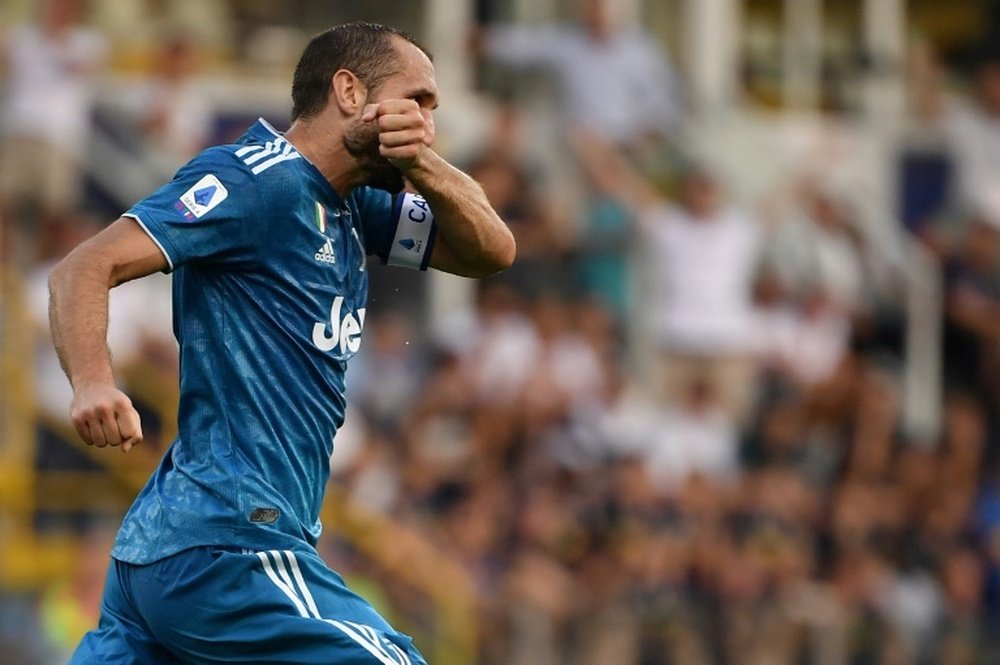 Juventus' Italian defender Giorgio Chiellini scored the opening goal of the Serie A season to beat Parma