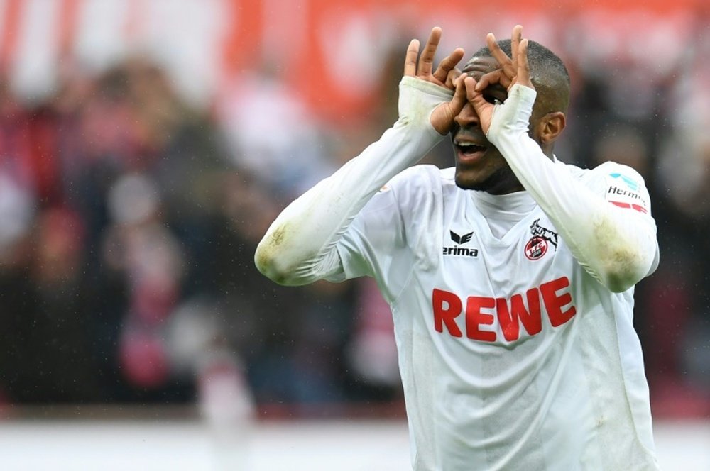 Anthony Modeste, auteur d'un triplé ce samedi face au Hertha Berlin avec Cologne. AFP