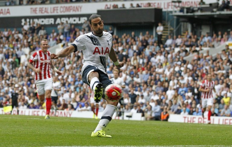 Tottenham Hotspurs Belgian midfielder Nacer Chadli who has made 11 appearances this season, was stretchered off after eight minutes of Saturdays game at White Hart Lane following a collision with an opponent inside the Spurs boxRESTRICTED TO EDITORIAL USE. No use with unauthorized audio, video, data, fixture lists, club/league logos or live services. Online in-match use limited to 75 images, no video emulation. No use in betting, games or single club/league/player publications.