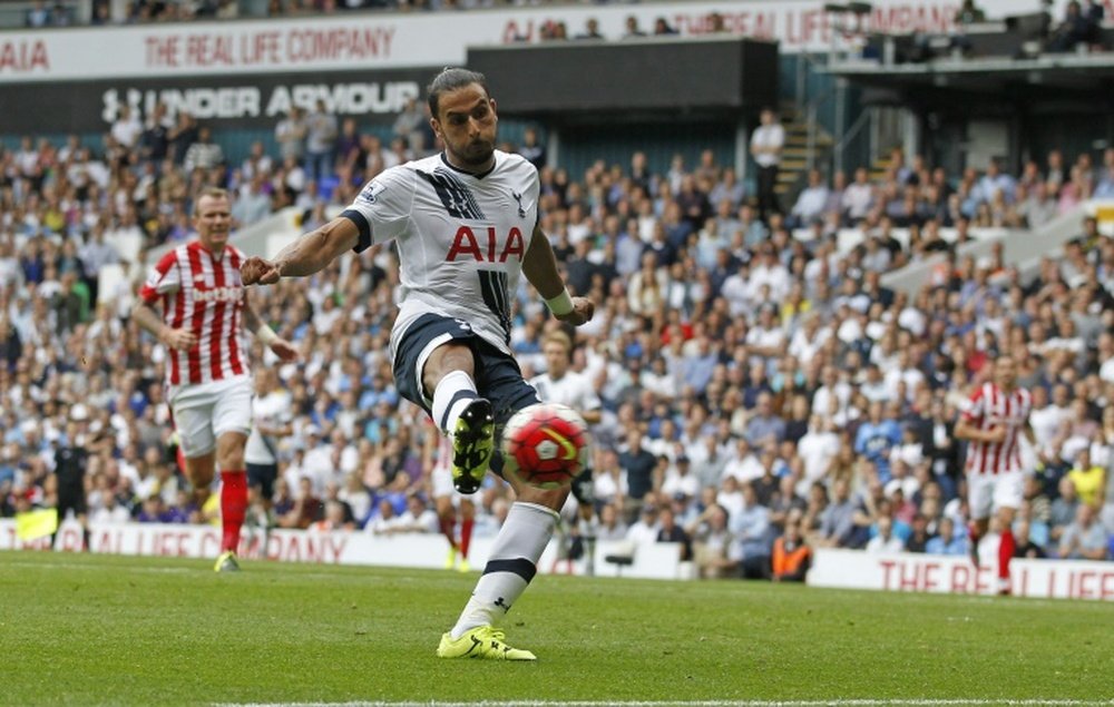 Tottenham Hotspurs Belgian midfielder Nacer Chadli who has made 11 appearances this season, was stretchered off after eight minutes of Saturdays game at White Hart Lane following a collision with an opponent inside the Spurs boxRESTRICTED TO EDITORIAL USE. No use with unauthorized audio, video, data, fixture lists, club/league logos or live services. Online in-match use limited to 75 images, no video emulation. No use in betting, games or single club/league/player publications.