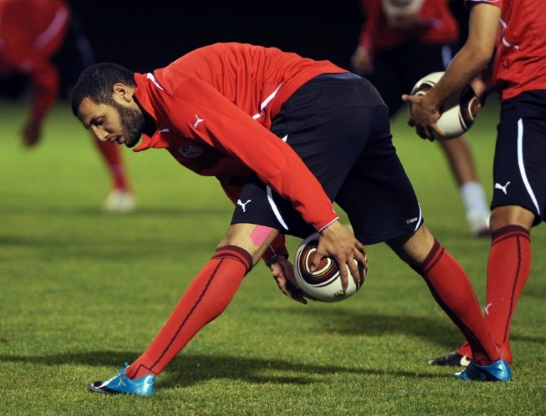 Tunisian national teams striker Yassine Chikhaoui, seen during a training session on in Rades, near Tunis
