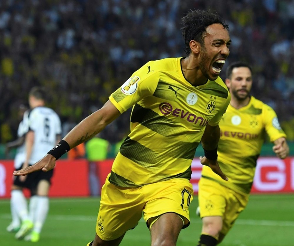 Aubameyang converted a second-half penalty to seal Borussia Dortmund's 2-1 win over Eintracht. AFP