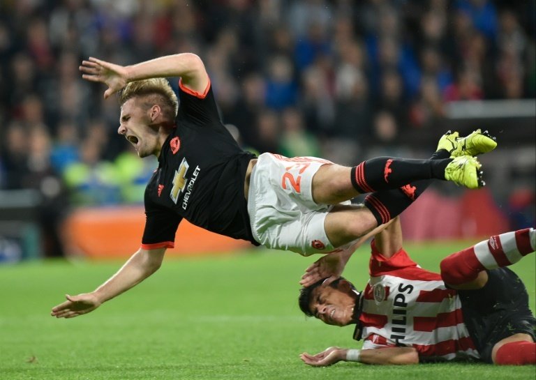 Hector Moreno puts in the challenge that saw Shaw break his leg in two places. BeSoccer