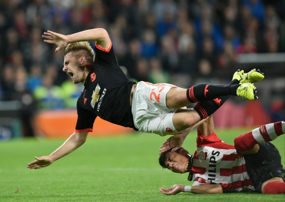 Hector Moreno puts in the challenge that saw Shaw break his leg in two places. BeSoccer