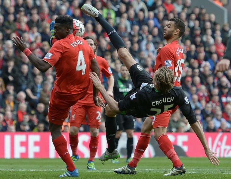 Peter Crouch attempting another bicycle kick for Stoke. AFP