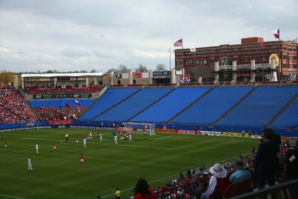 A general view of a Major League Soccer game taking place at Toyota Stadium in Frisco, Texas