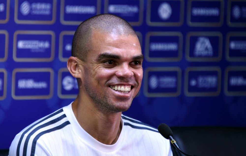 Real Madrids defender Pepe attends a press conference on the eve of the International Champions Cup football match between Inter Milan and Real Madrid in Guagnzhou on July 26, 2015