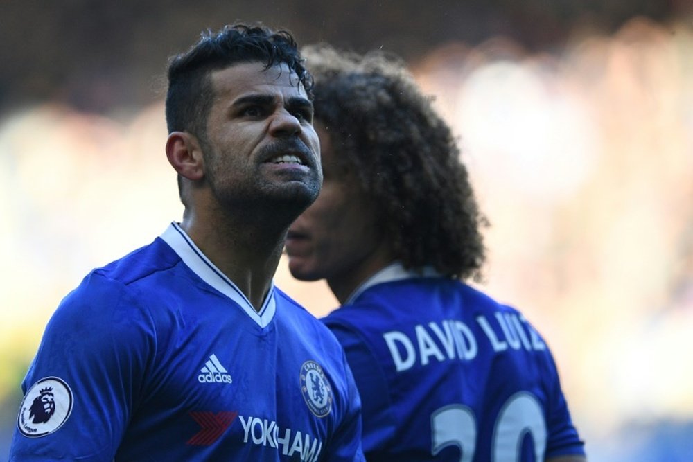 Chelsea striker Diego Costa celebrates after scoring against West Bromwich Albion. AFP
