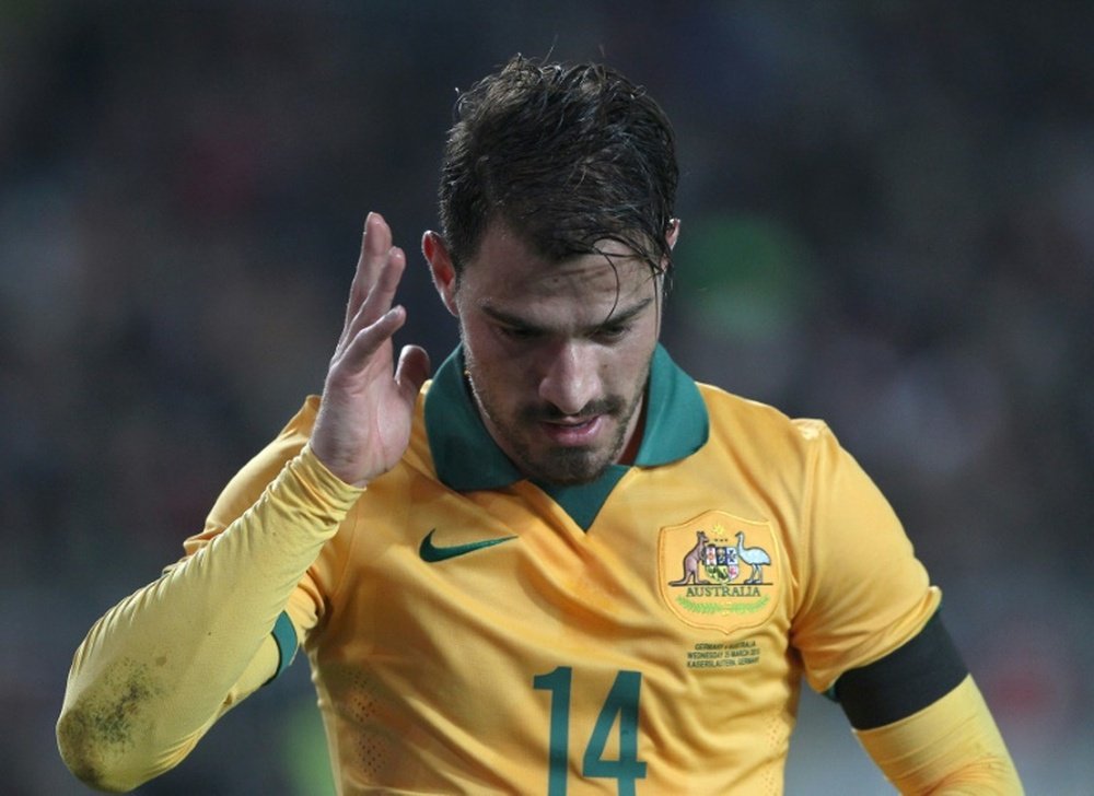 Australias James Troisi celebrates scoring a goal during a friendly match against Germany, in Kaiserslautern, in March 2015