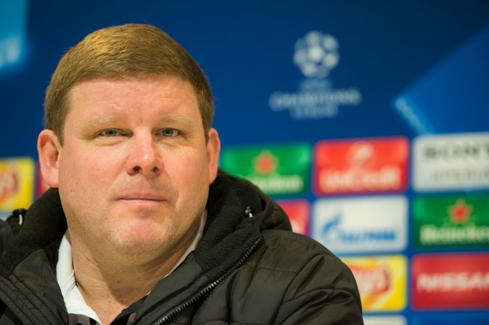 Ghents head coach Hein Vanhaezebrouck attends a press conference on the eve of their last 16, first-leg UEFA Champions League football match against Vfl Wolsfsburg, on February 16, 2016 in Ghent