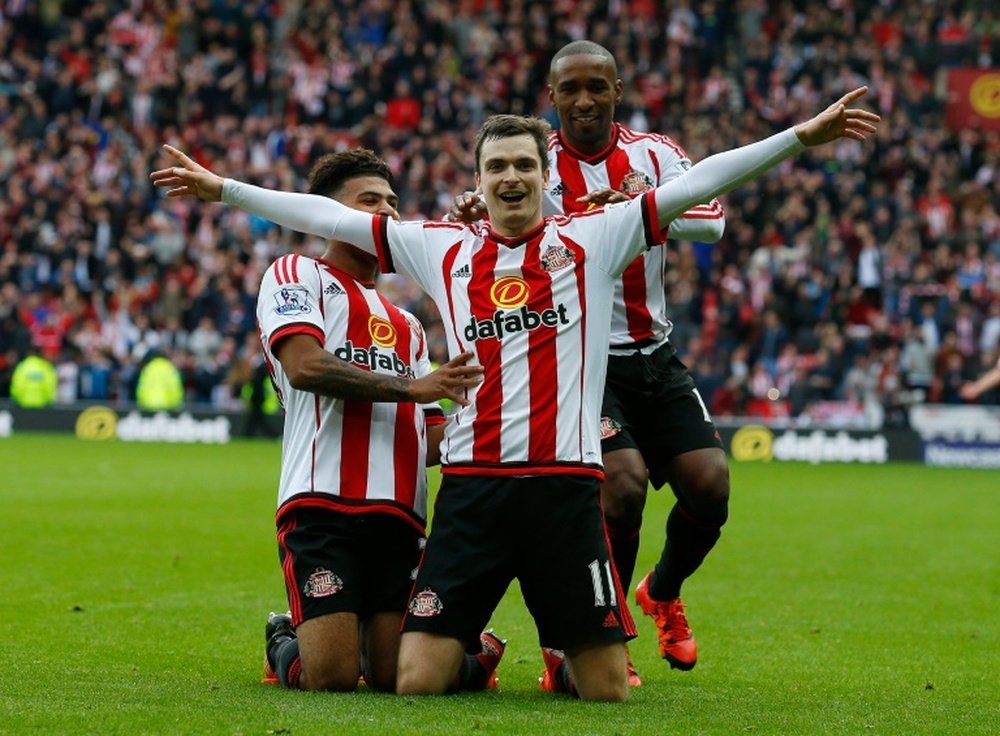 Sunderland midfielder Adam Johnson celebrates a goal against Newcastle United on October 25, 2015