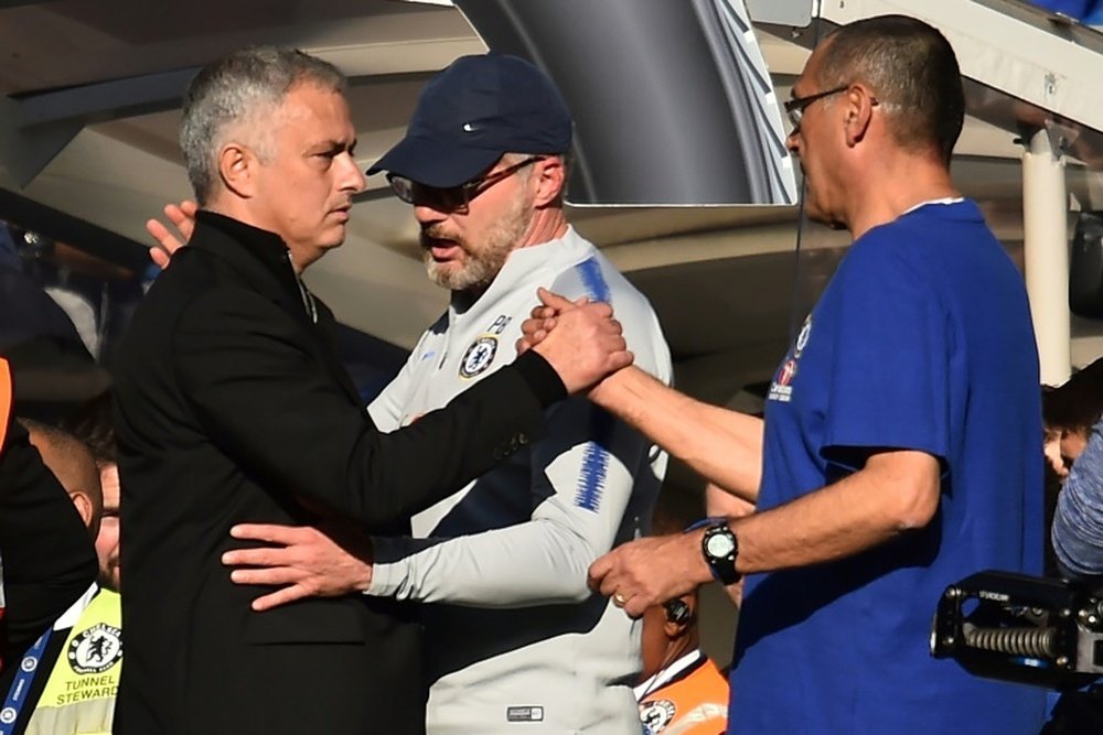 Mourinho and Sarri pictured after the melee. AFP