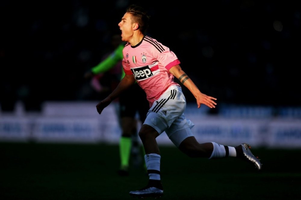 Juventus forward Paulo Dybala celebrates after scoring during an Italian Serie A football match against Udinese on January 17, 2016