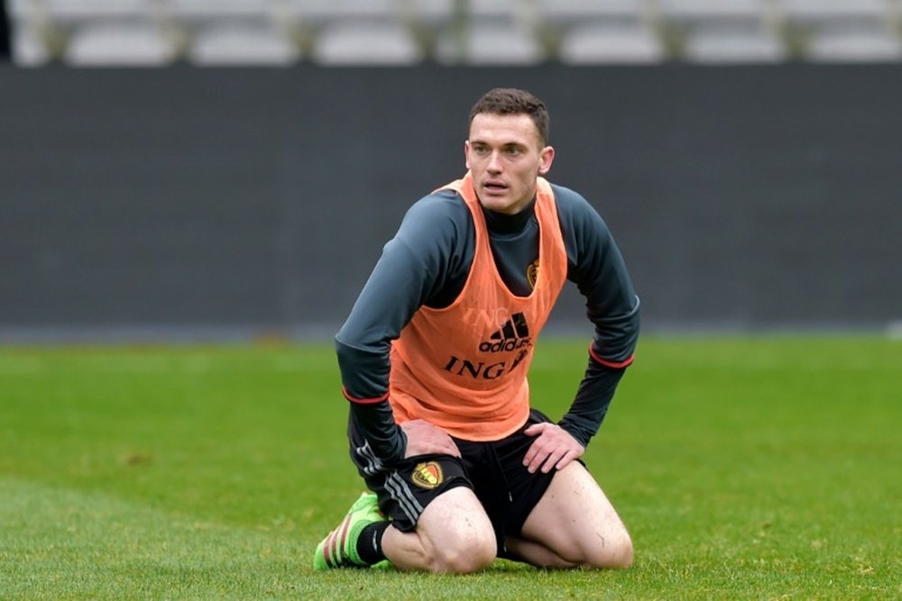 Belgiums Thomas Vermaelen takes part in a training session of the Belgian national football team in Brussels on March 24, 2016